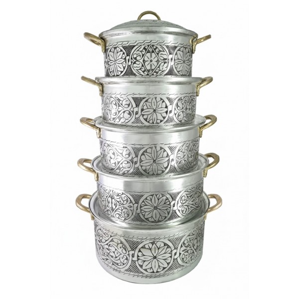 5'li Kuşkana Oyma İşleme Pirinç Sap Beyaz